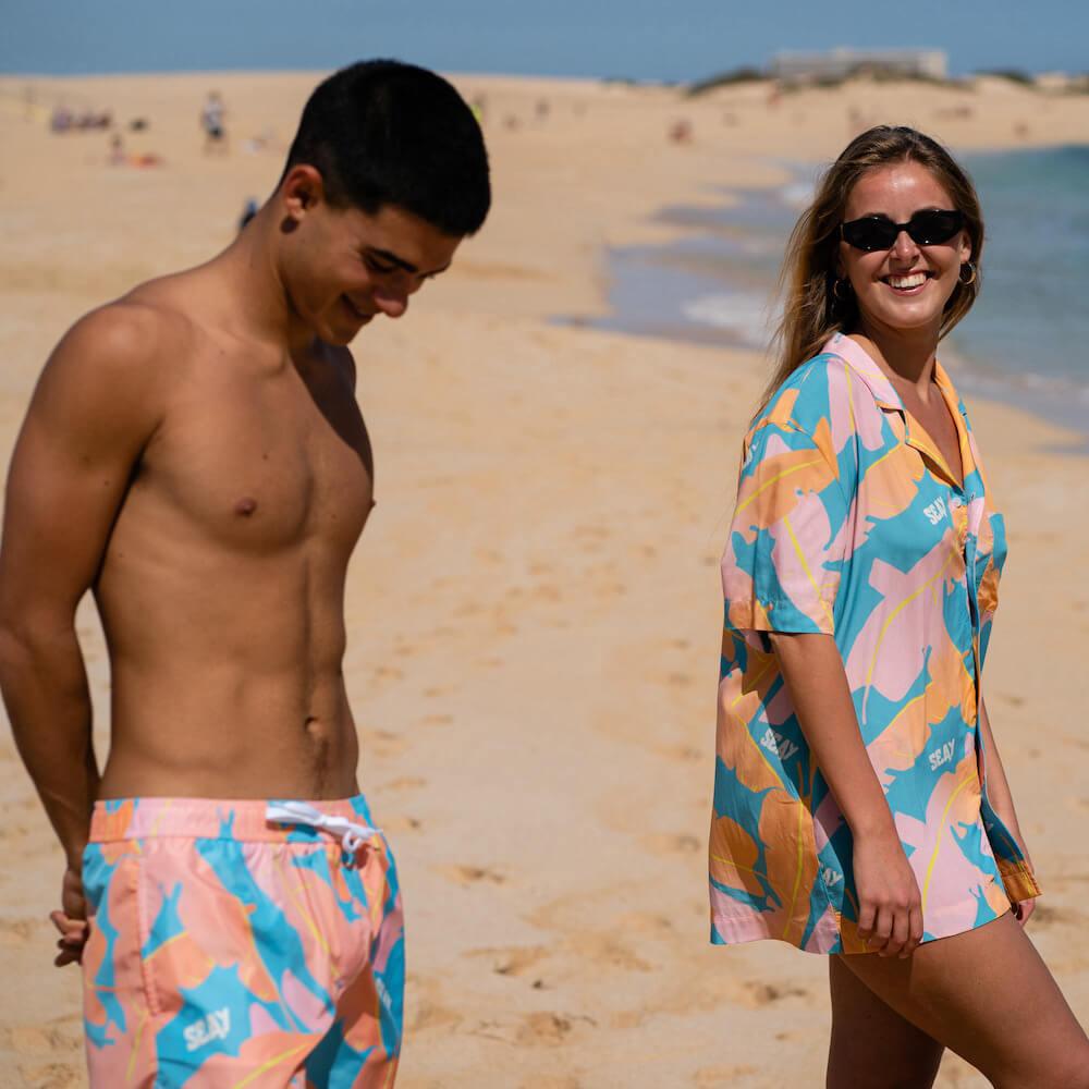 Seay / Swim Boxer Medio Rosa Blu Foglie Banano Negozi Online