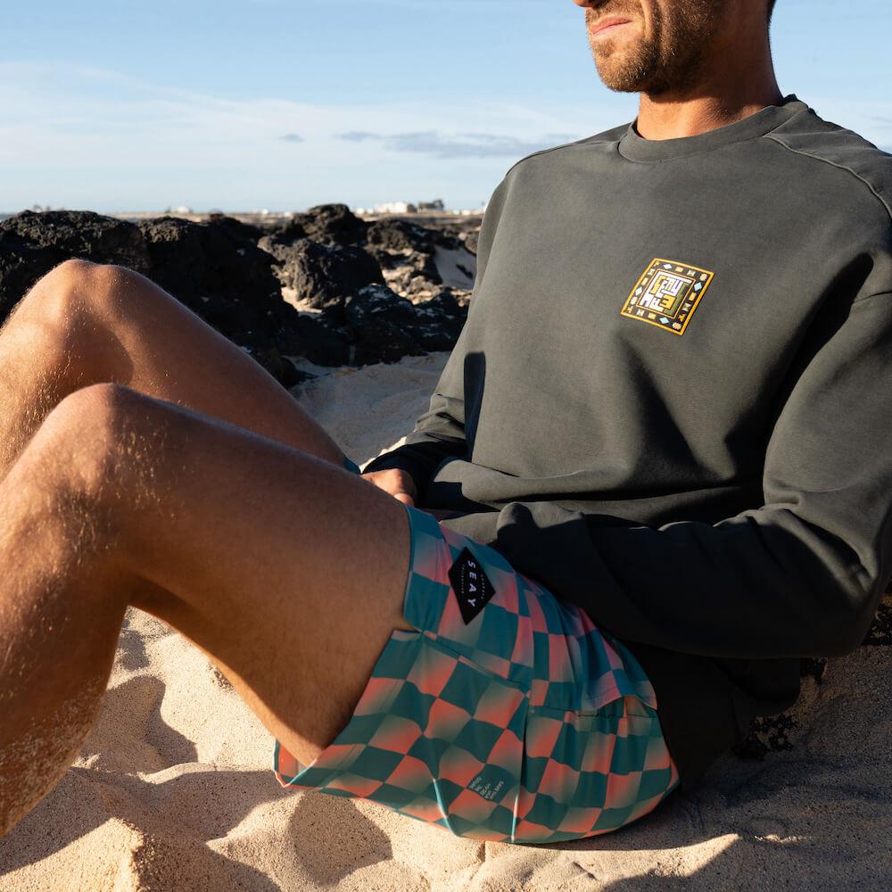 Seay / Swim Boxer Medio Quadri Verde Rosa Akau Consegna Veloce