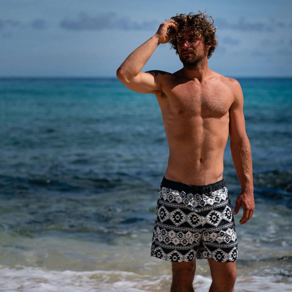 Seay / Swim Boxer Medio Bianco Nero Stampa Nativa Fino Al -60%