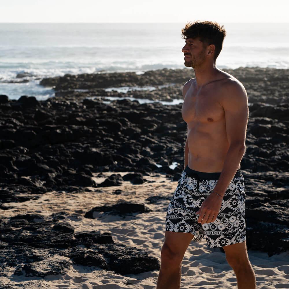 Seay / Swim Boxer Medio Bianco Nero Stampa Nativa Fino Al -60%