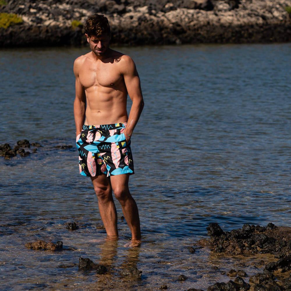 Seay / Swim Boxer Medio Nero Stampa Macro 80s Offerta