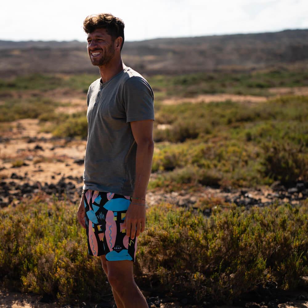 Seay / Swim Boxer Medio Nero Stampa Macro 80s Offerta