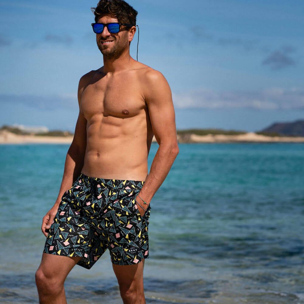 Seay / Swim Boxer Medio Nero Stampa 80s Online