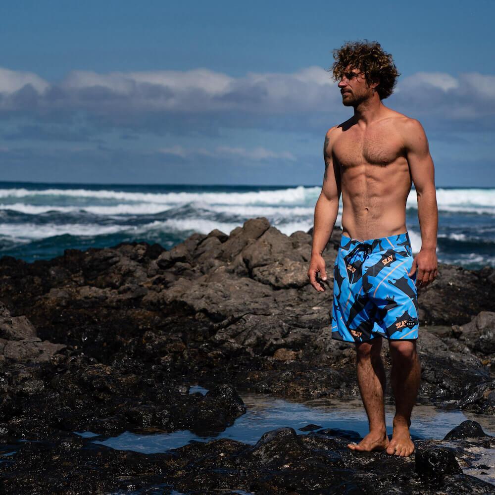 Seay / Boardshort Nero Blu Foglie Banano Alapai Saldi