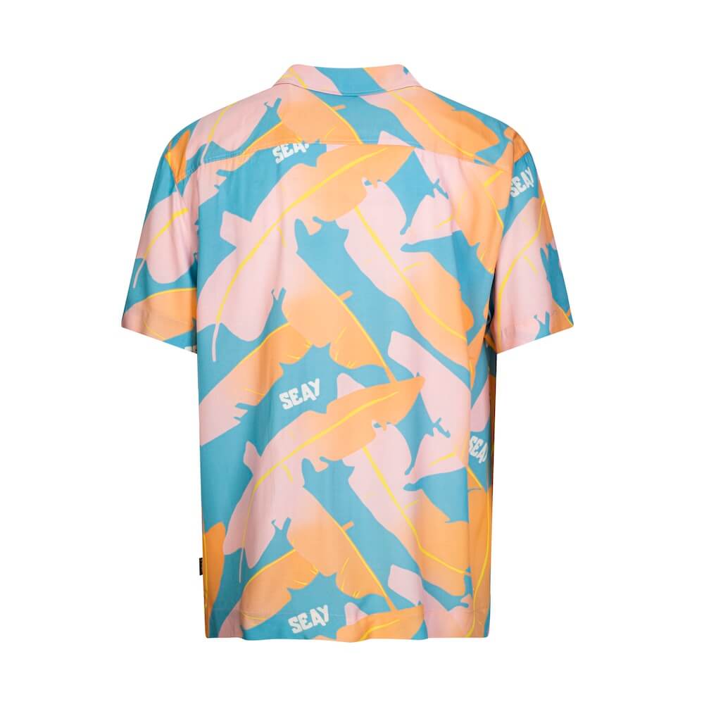 Seay / Camicia Hawaiana Rosa Blu Foglie Banano Sconto