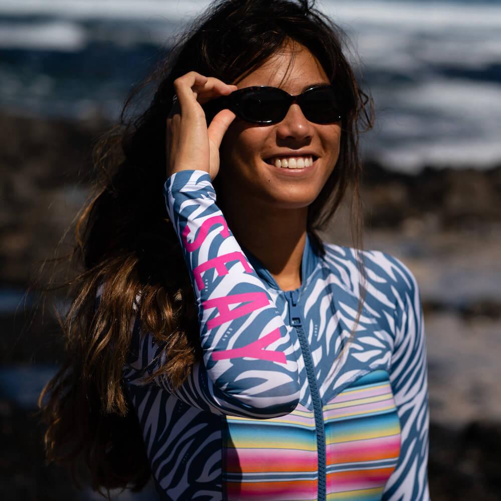 Seay / Muta da Surf Manica Lunga Zebra & Strisce Economico