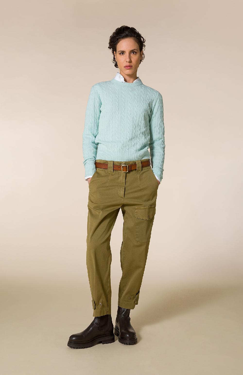 Seventy Maglione slim fit girocollo a trecce - Col. Verde Saldi