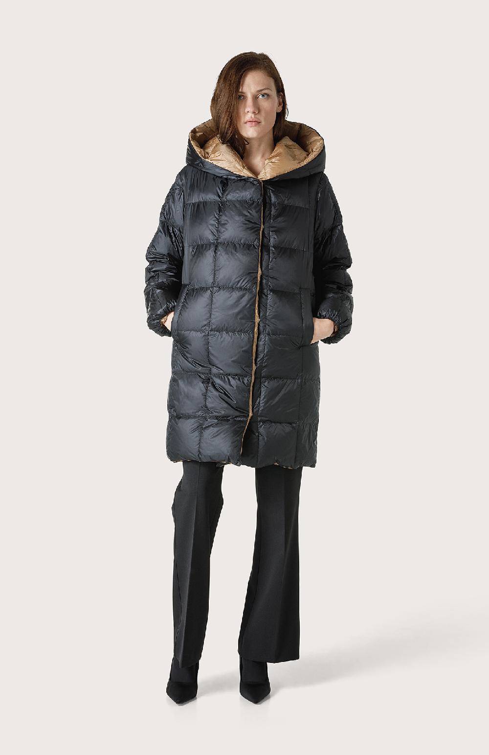 Seventy Piumino lungo reversibile con cappuccio - Col. Nero Saldi Di Fabbrica