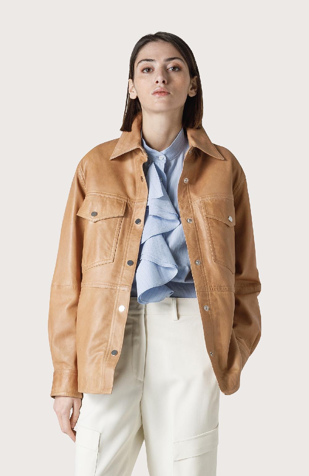 Seventy Overshirt in pelle effetto vintage - Col. Neutro Hotsell