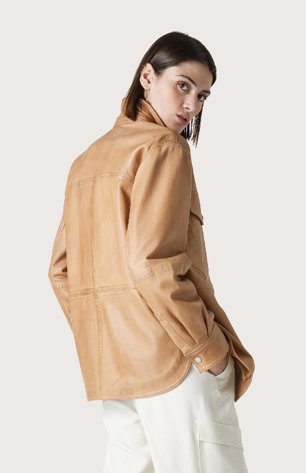 Seventy Overshirt in pelle effetto vintage - Col. Neutro Hotsell