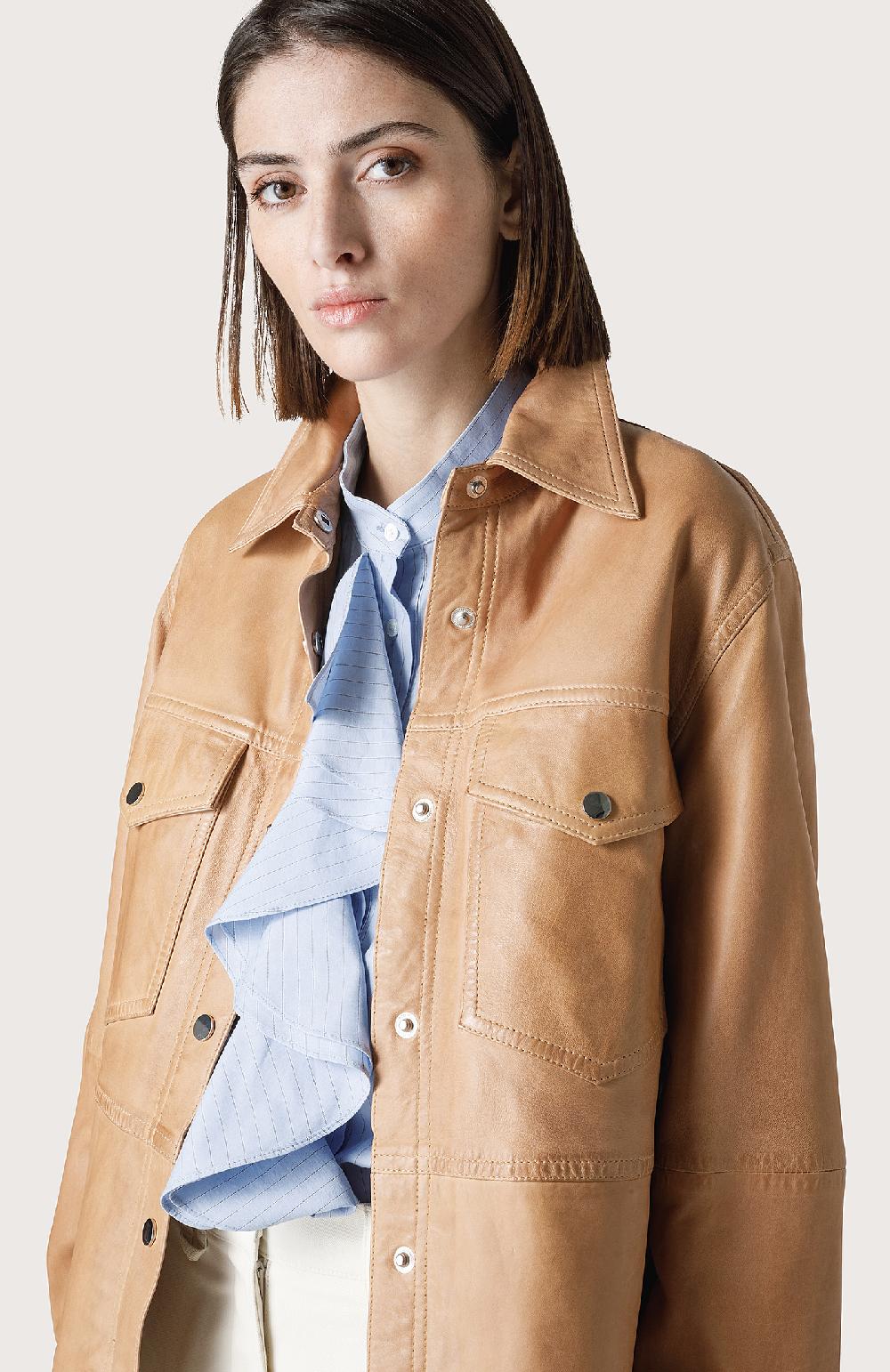 Seventy Overshirt in pelle effetto vintage - Col. Neutro Hotsell