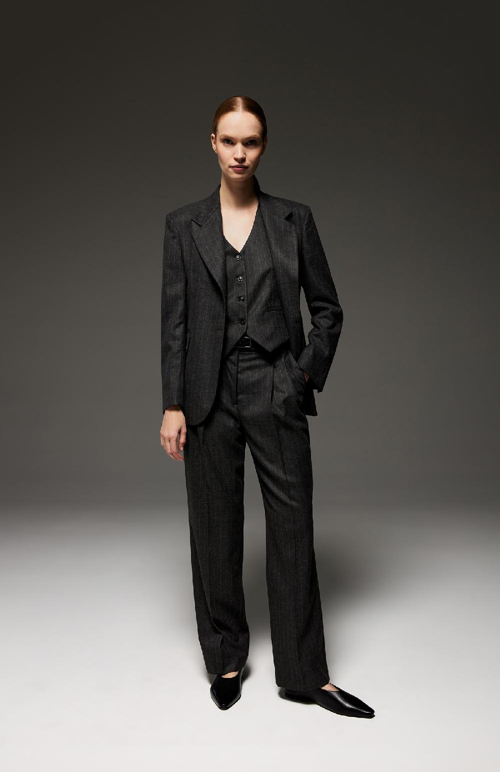 Seventy Pantalone lungo dritto con pinces in flanella gessata - Col. Grigio 2025
