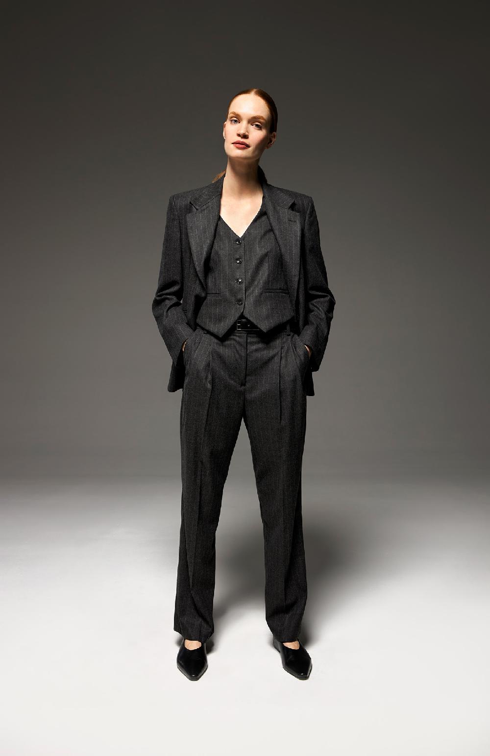 Seventy Pantalone lungo dritto con pinces in flanella gessata - Col. Grigio 2025