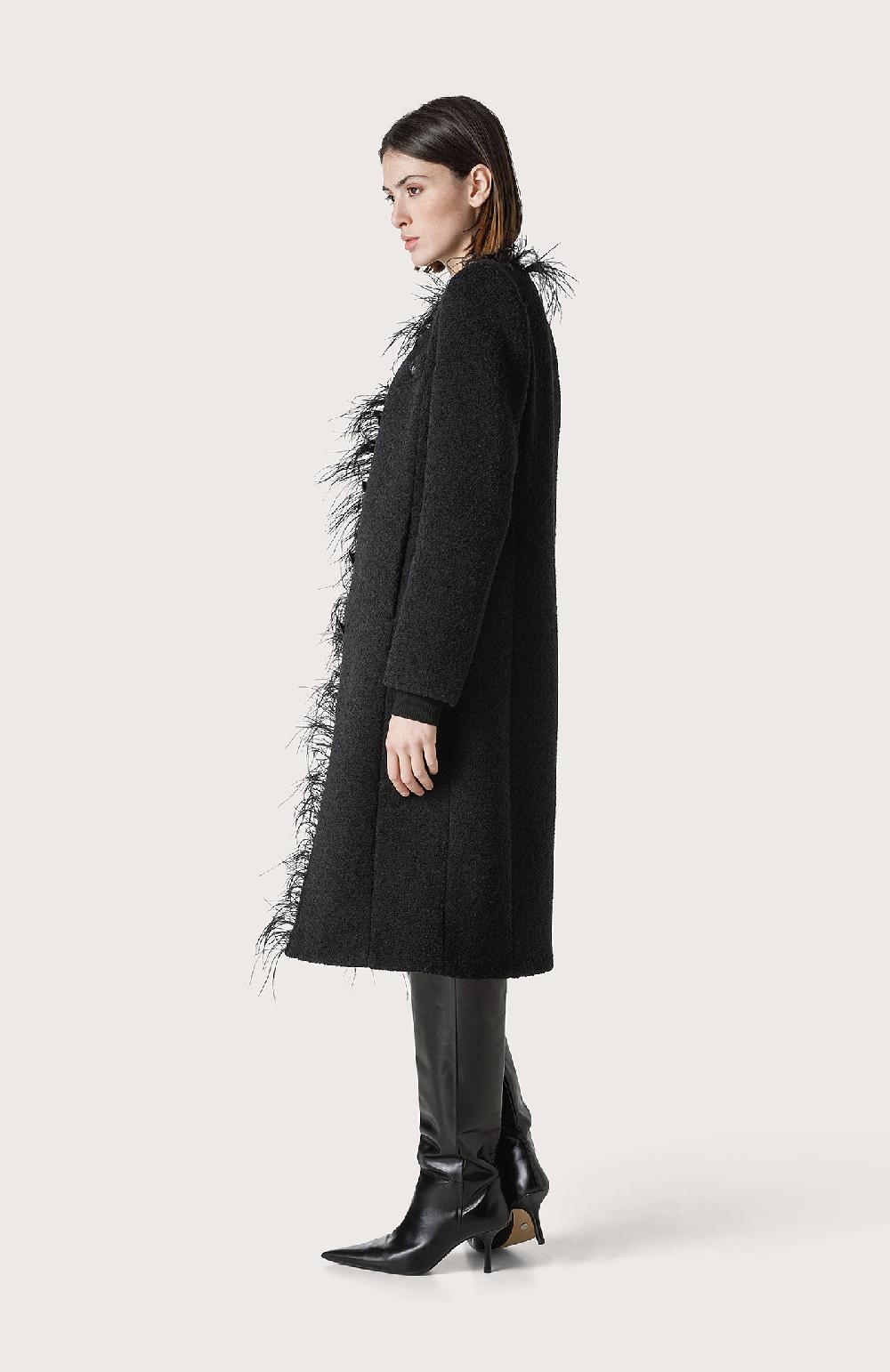 Seventy Cappotto bouclè con piume - Col. Nero Qualità