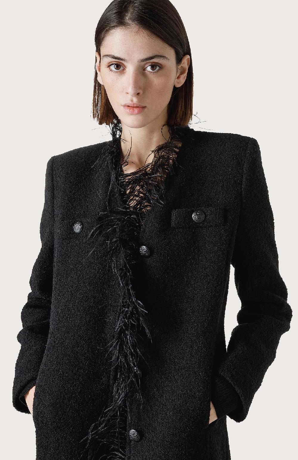 Seventy Cappotto bouclè con piume - Col. Nero Qualità