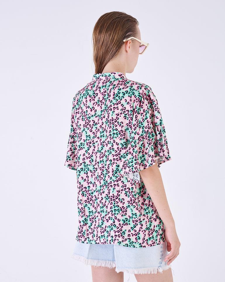 Silvian Heach Blusa leopardata con maniche ad aletta In Vendita