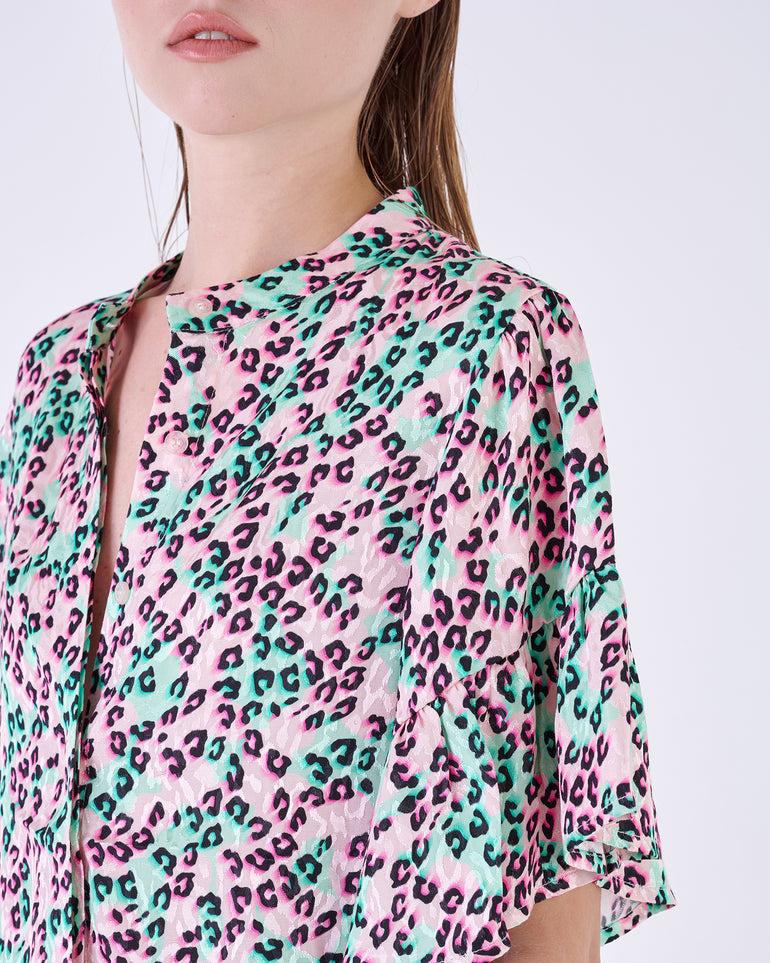 Silvian Heach Blusa leopardata con maniche ad aletta In Vendita