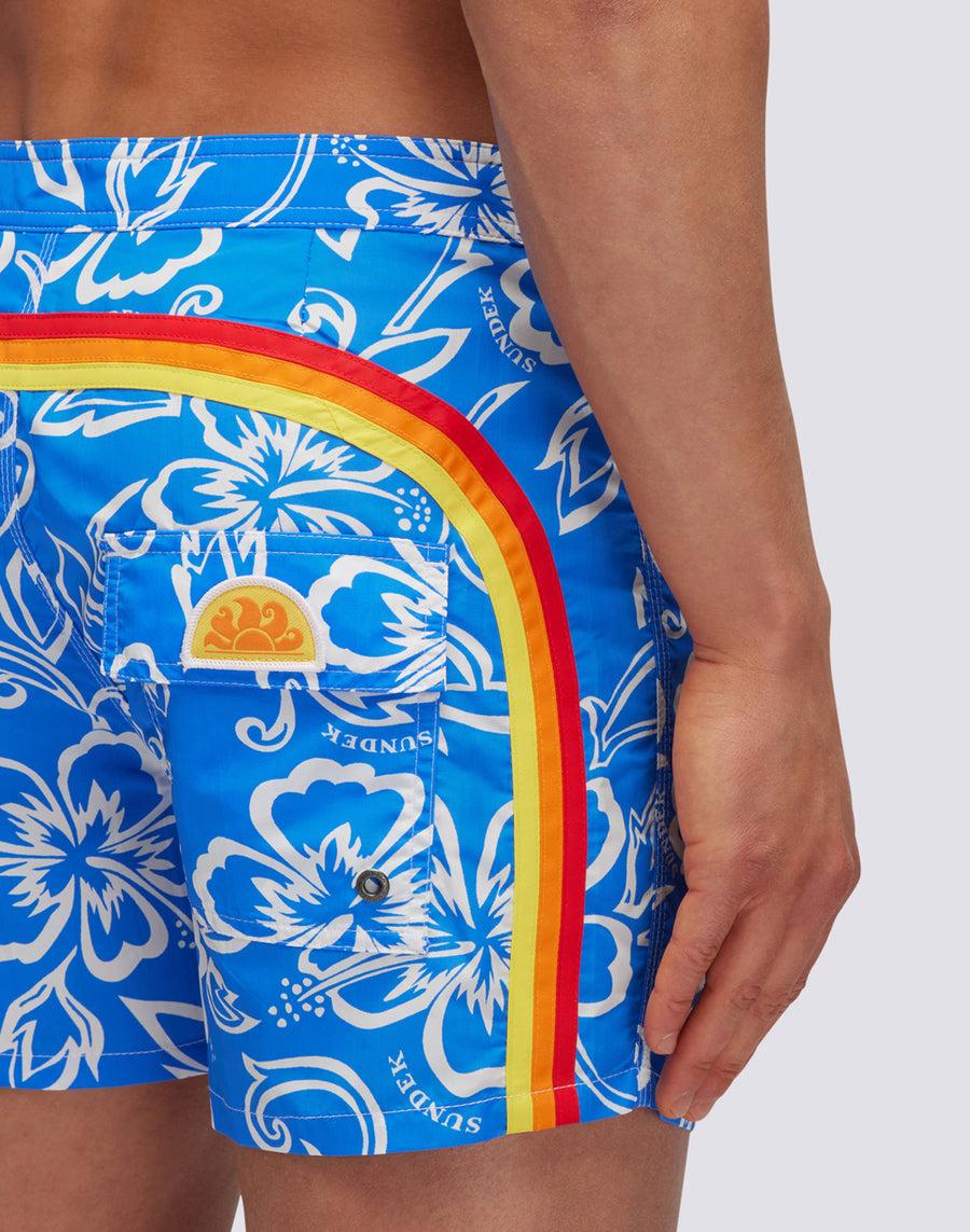 Sundek COSTUME DA BAGNO CORTO VITA FISSA ICONIC TAFFETA CON STAMPA VINTAGE m501bdta1ia-616ia Nuova