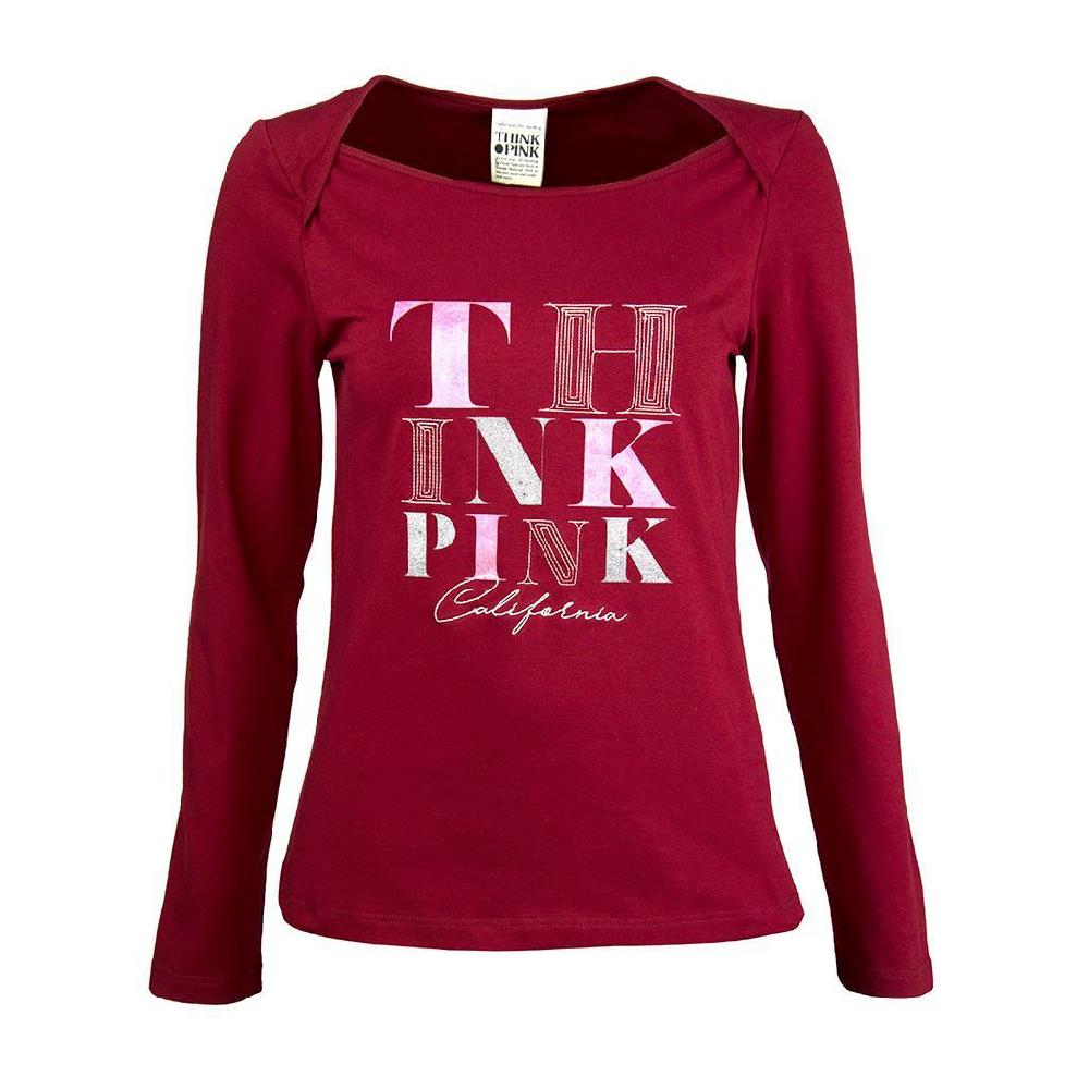 Think Pink T-shirt Donna Manica Lunga fw1703 Economico