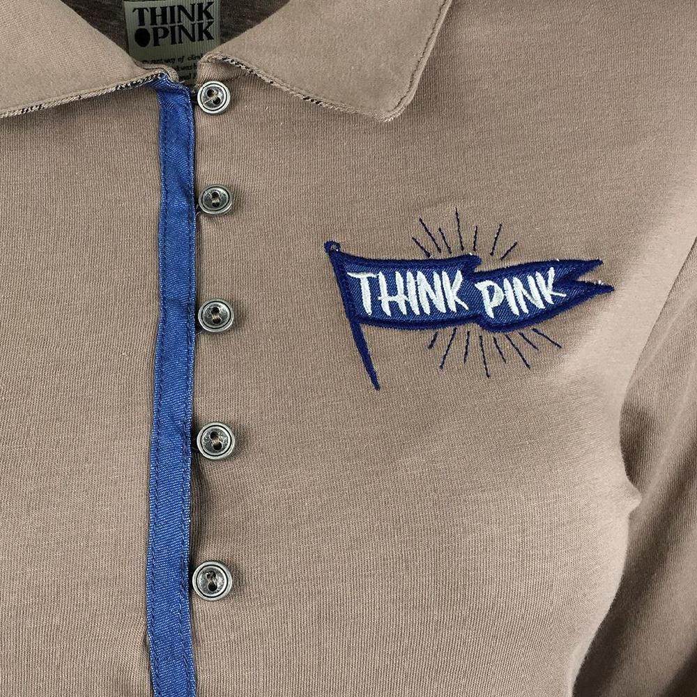 Think Pink POLO DONNA IN JERSEY DI COTONE TINTO CAPO MANICA 3/4 RICAMO E PATCH LOGO Novità