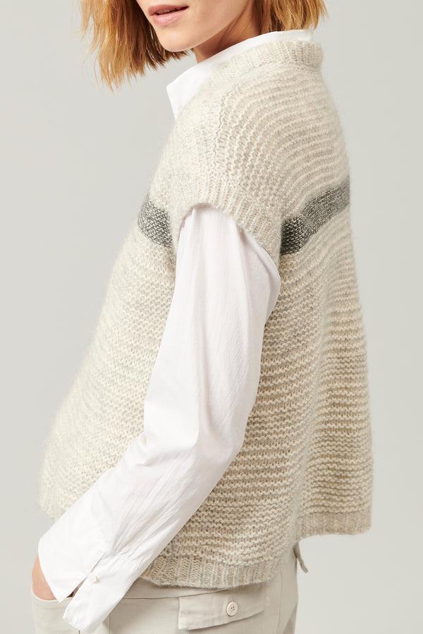 Transit Par Such Maglia senza maniche in lana ed alpaca motivo di riga a contrasto colo – Transit Offerta temporanea