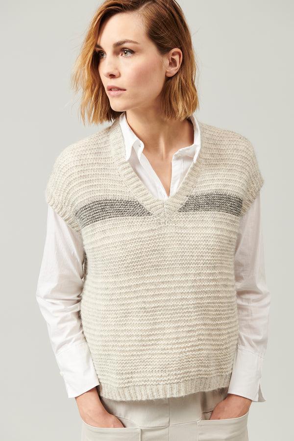 Transit Par Such Maglia senza maniche in lana ed alpaca motivo di riga a contrasto colo – Transit Offerta temporanea
