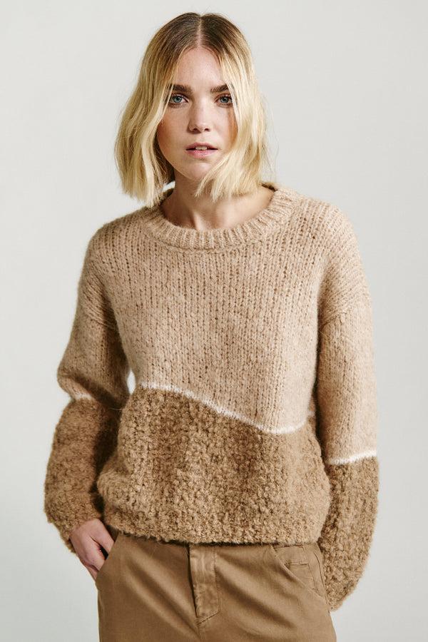 Transit Par Such Maglia oversize girocollo in filato di alpaca naturale con texture bou – Transit Qualità
