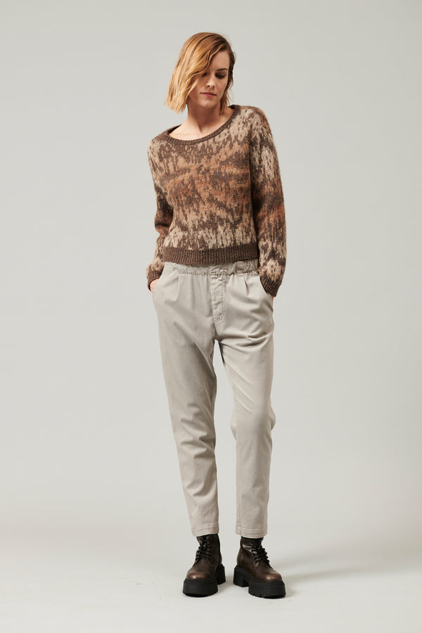 Transit Par Such Maglia girocollo a manica lunga in filato di alpaca e mohair con lavor – Transit Vendita