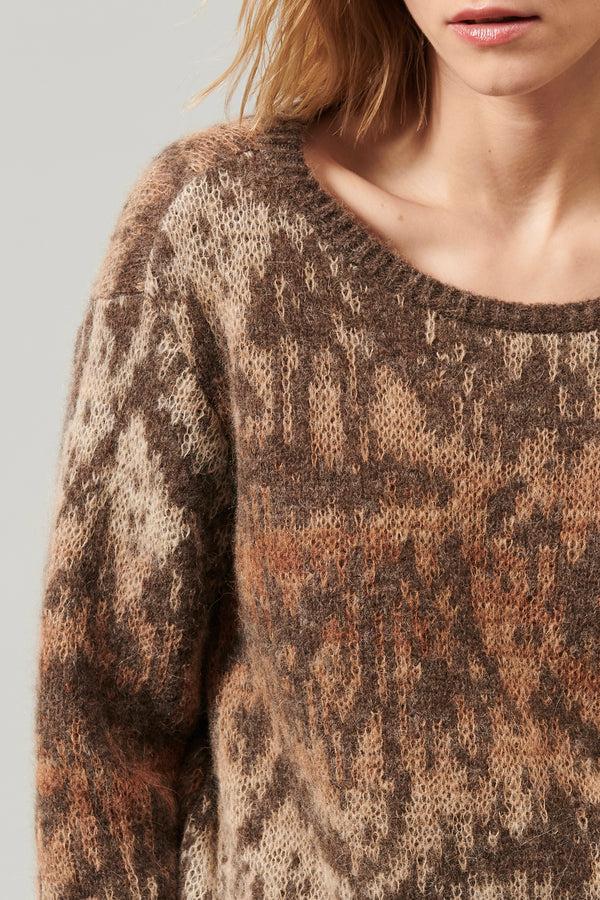 Transit Par Such Maglia girocollo a manica lunga in filato di alpaca e mohair con lavor – Transit Vendita