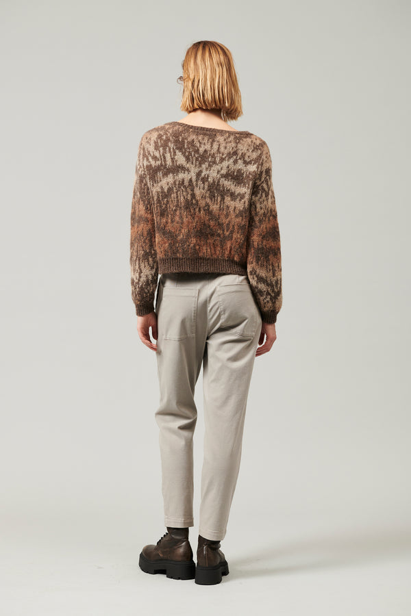 Transit Par Such Maglia girocollo a manica lunga in filato di alpaca e mohair con lavor – Transit Vendita