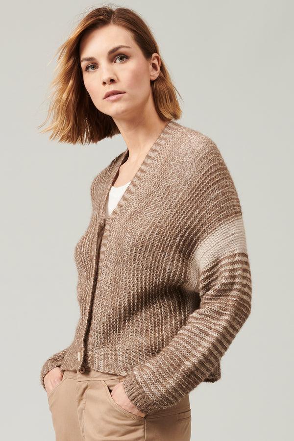 Transit Par Such Cardigan in lana ed alpaca con motivo di riga a contrasto colore | 101 – Transit Fino Al -60%