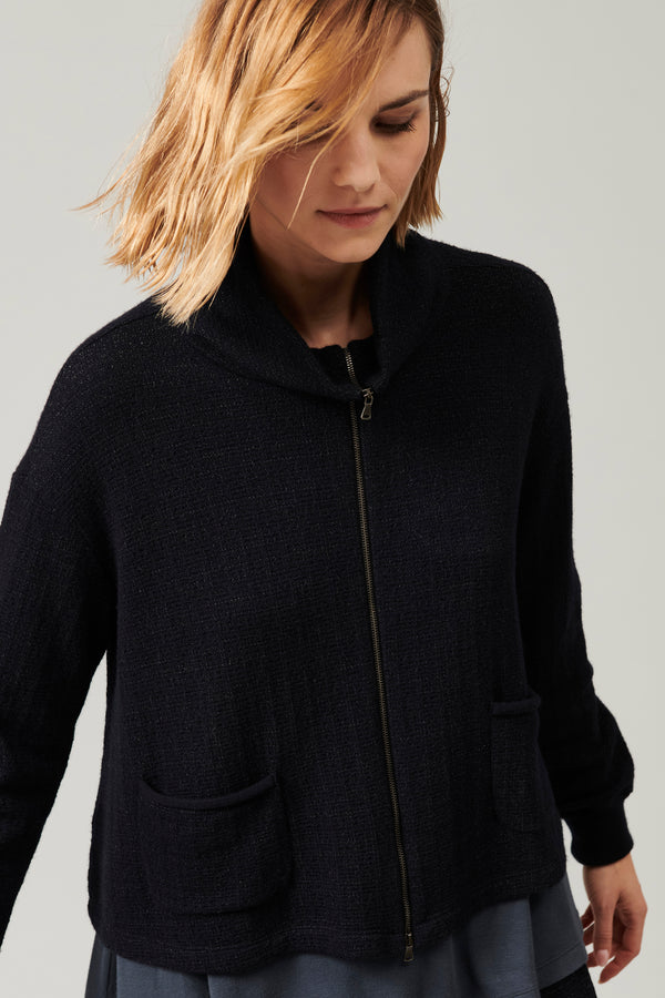 Transit Par Such Maglia zippata in maglia di lana e viscosa jacquard microfantasia | 10 – Transit Qualità Garantita