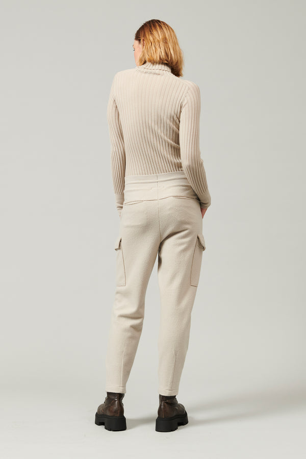 Transit Par Such Pantaloni cargo in panno di lana con cintura a coste di lana elastici – Transit In Vendita