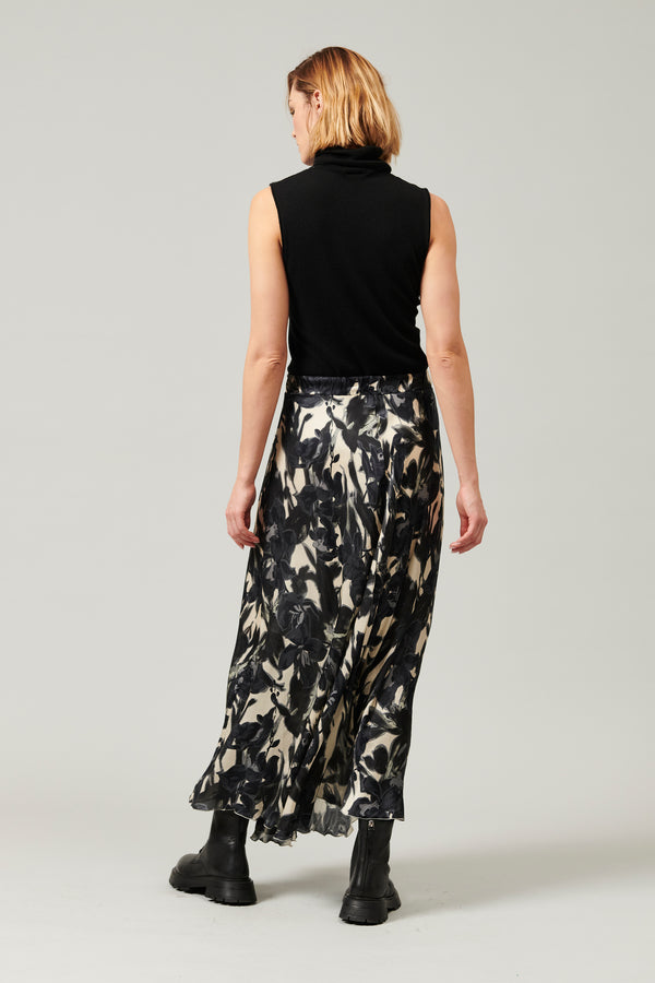 Transit Par Such Gonna fluida in raso di seta con stampa colorata floreale lunghezza a – Transit Moda