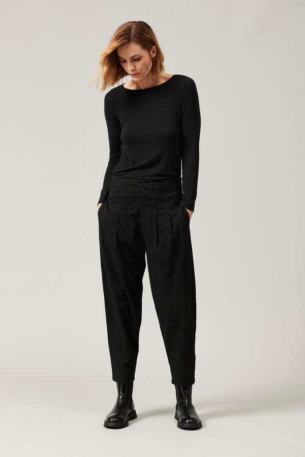 Transit Par Such Pantalone rigato linea bombé com pinces in cotone e viscosa stretch | – Transit Italy