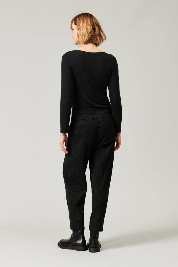 Transit Par Such Pantalone rigato linea bombé com pinces in cotone e viscosa stretch | – Transit Italy