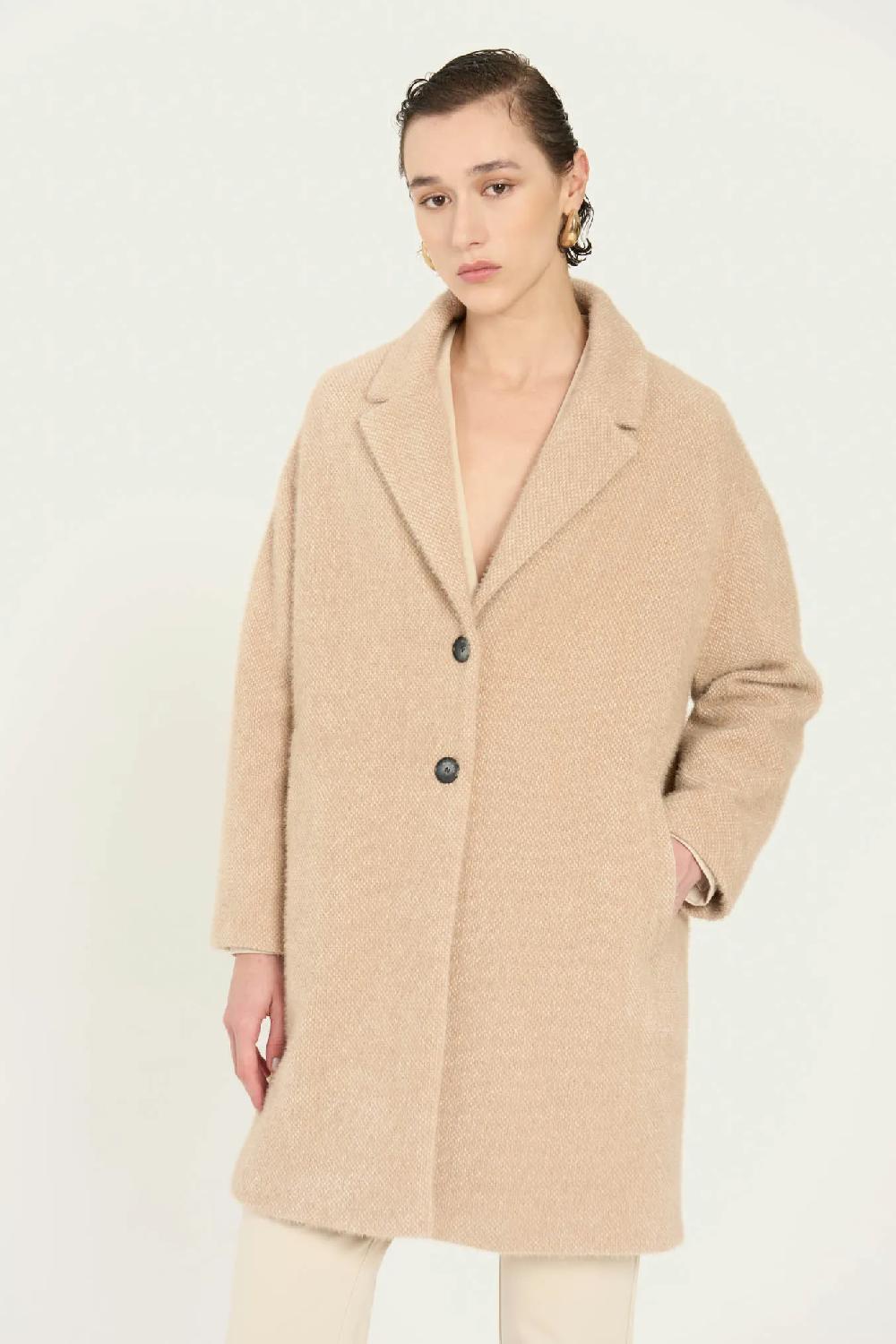 Vicario cinque Cappotto monopetto in panno beige Cesilia Offerta