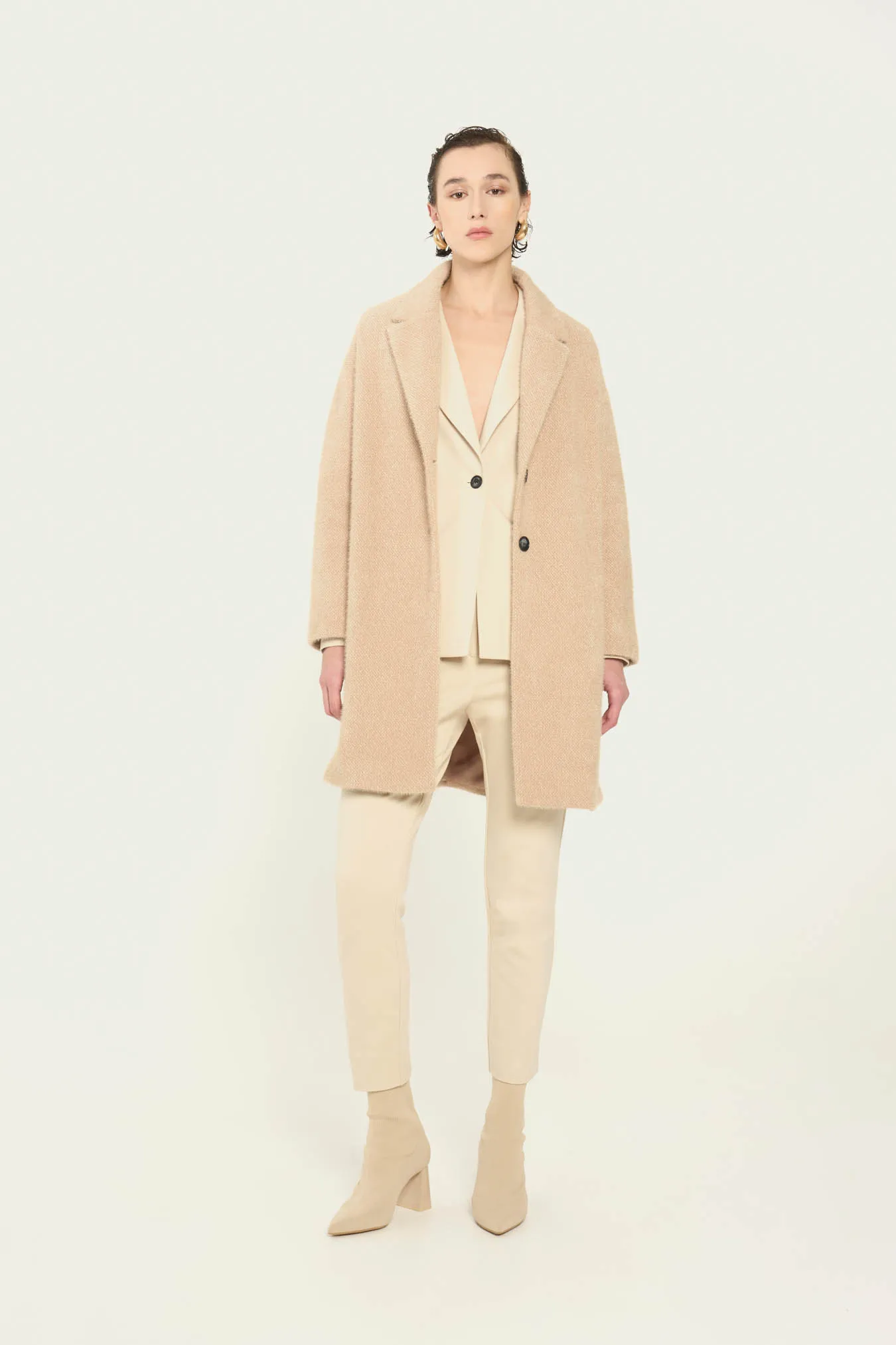 Vicario cinque Cappotto monopetto in panno beige Cesilia Offerta