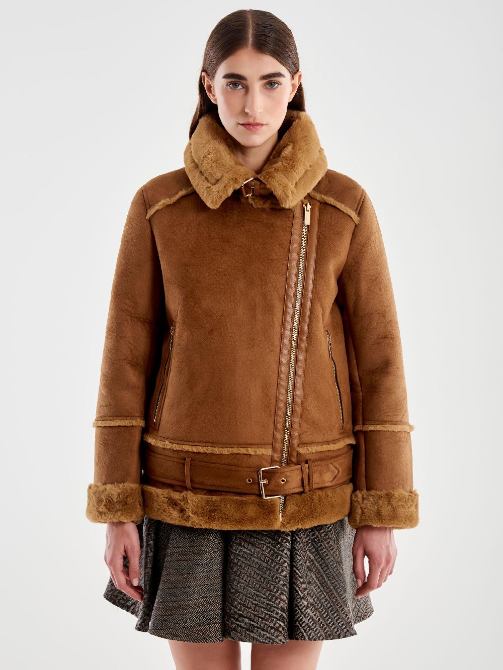﻿Vicolo Giubbotto Biker Oversized Scamosciato Cammello Fino Al -60%