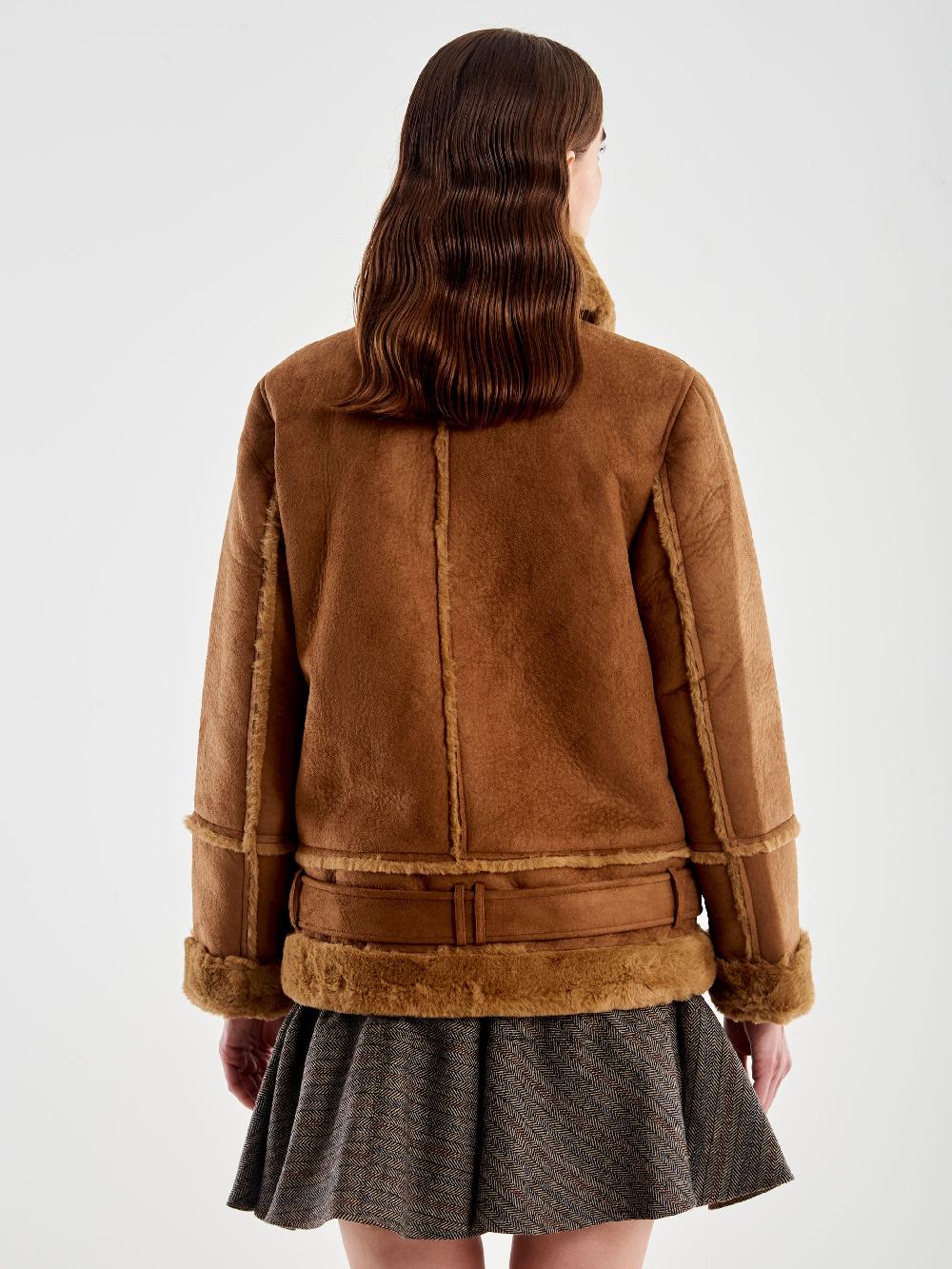 ﻿Vicolo Giubbotto Biker Oversized Scamosciato Cammello Fino Al -60%