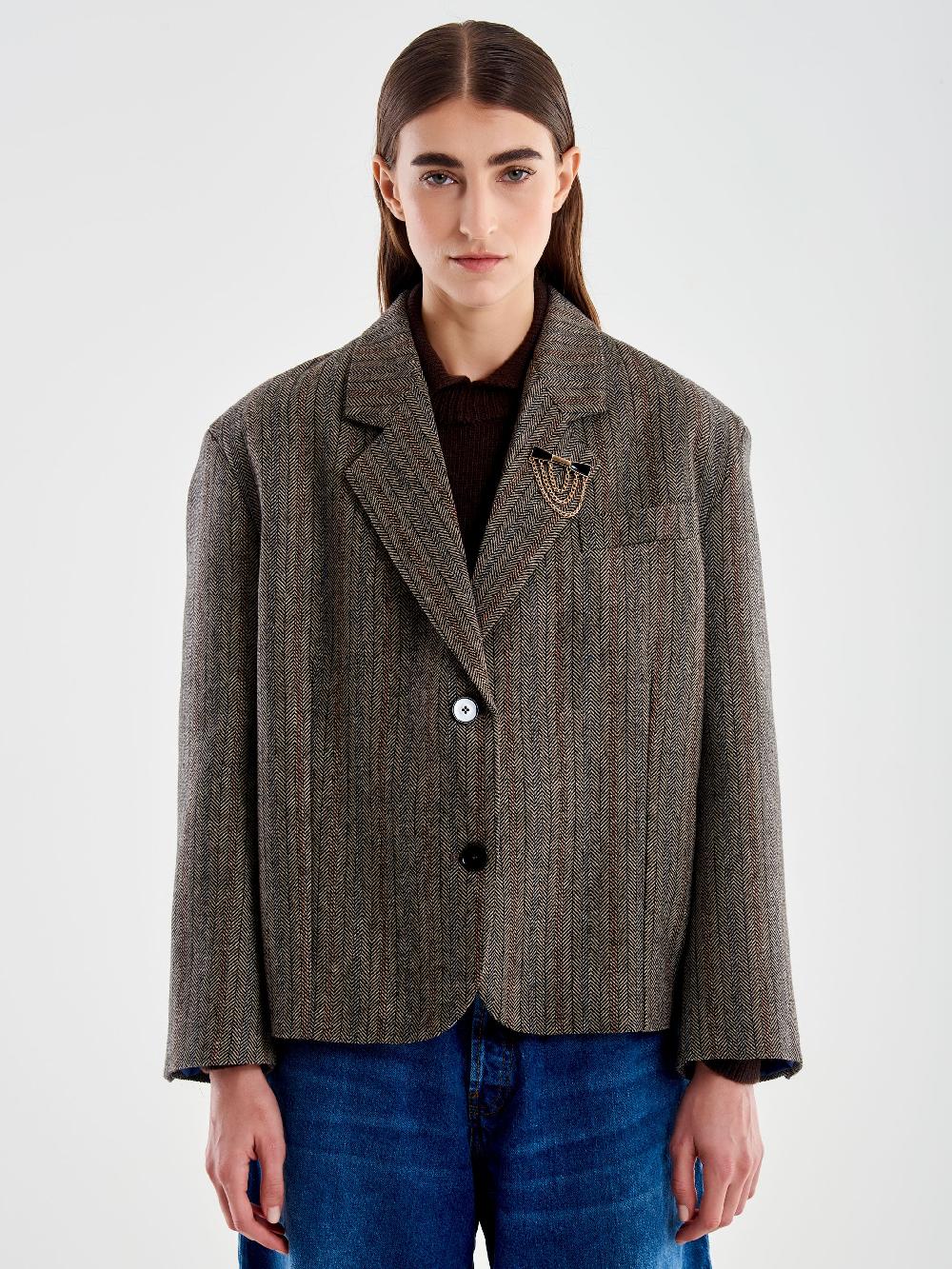 Vicolo Giacca Oversized Cropped Spinato Marrone Convenienza
