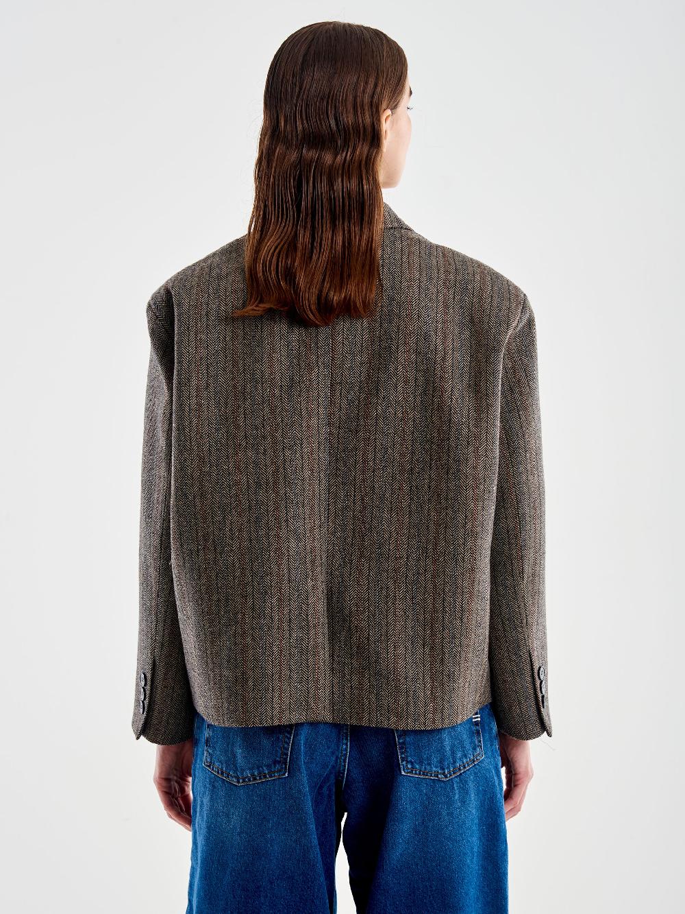 Vicolo Giacca Oversized Cropped Spinato Marrone Convenienza