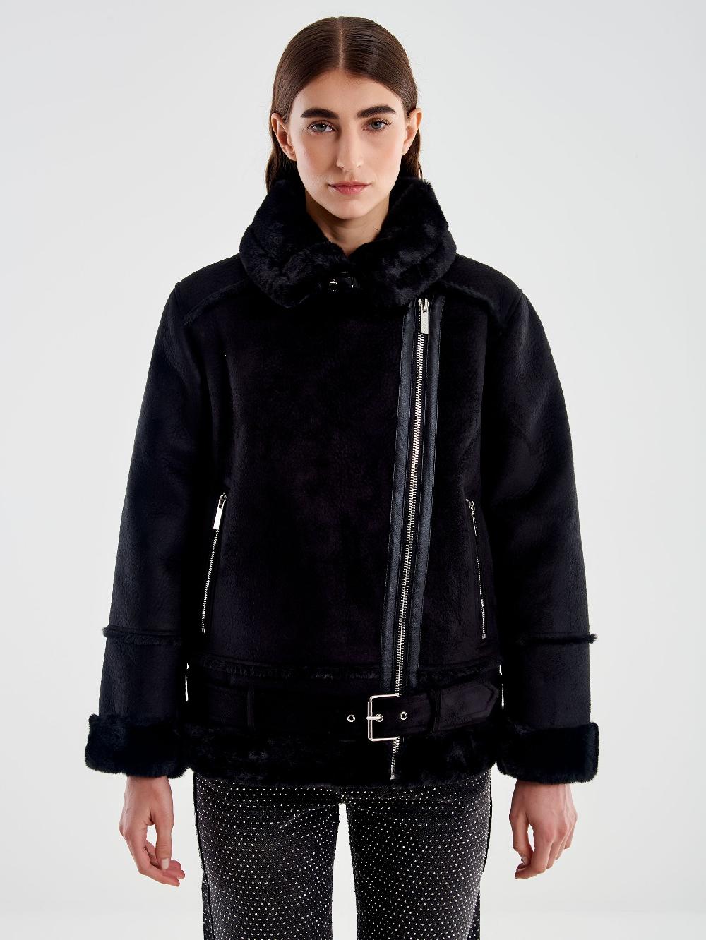 Vicolo Giubbotto Biker Oversized Scamosciato Nero Novità