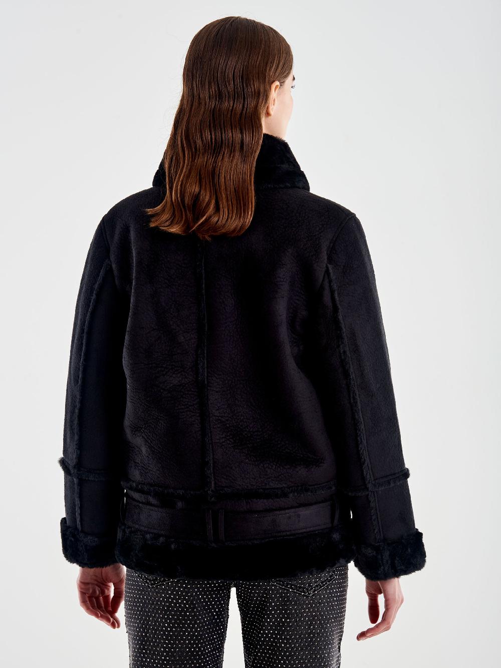 Vicolo Giubbotto Biker Oversized Scamosciato Nero Novità