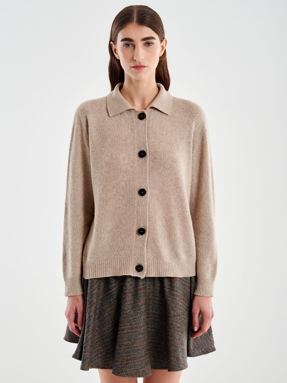 Vicolo Cardigan Con Colletto e Bottoni Marrone Offerta