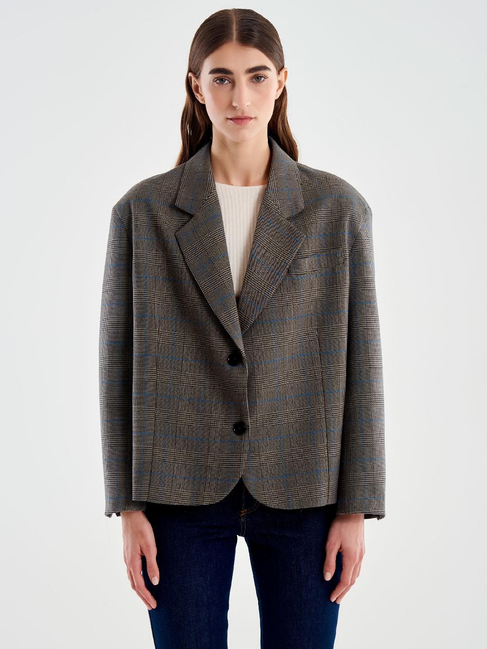 Vicolo Giacca Oversized Cropped Quadri Marrone Saldi