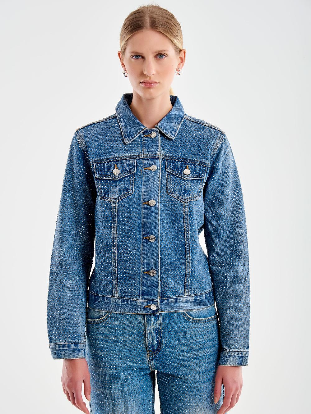 Vicolo Giacca Jeans con Strass Blu Sottocosto