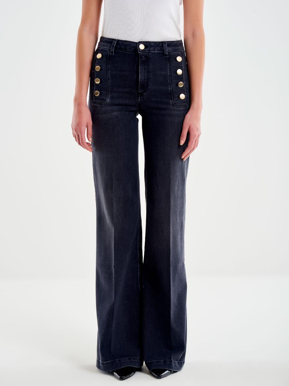 Vicolo Jeans Giudith con Bottoni Nero Nero Sconto