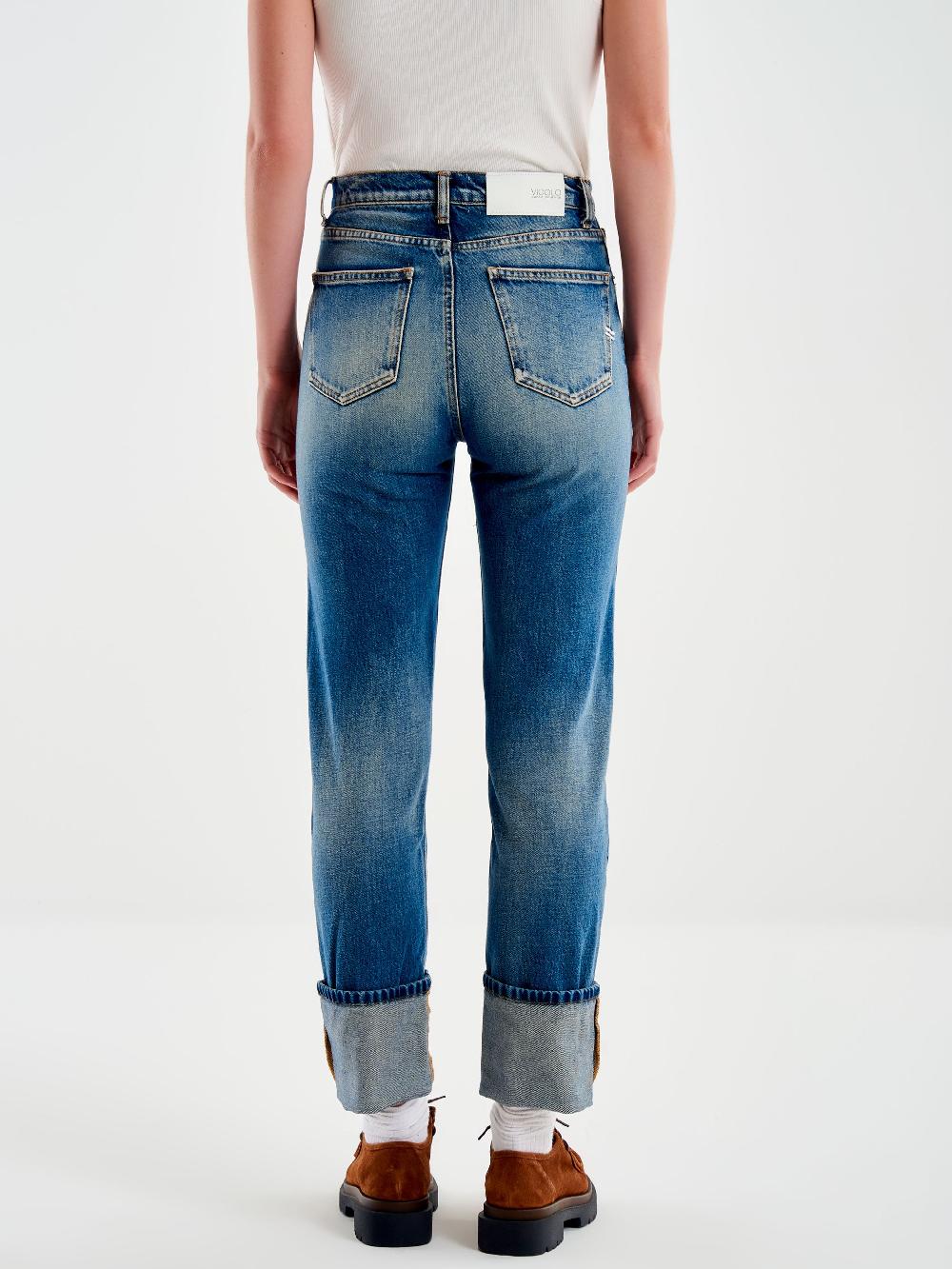 Vicolo Jeans Straight con Risvolto Blu Outlet