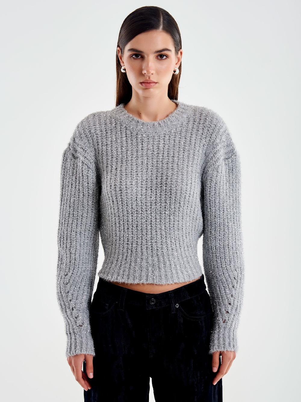 Vicolo Pullover Lurex con Laccio Dietro Grigio Acquista Ora